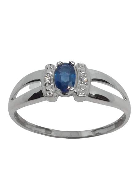 Bague en or gris, saphir et diamant