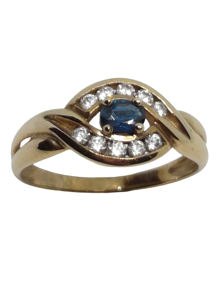 Bague en or, saphir et oxyde de zirconium