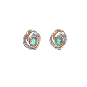 Boucles d'oreilles en or, émerazude et diamant